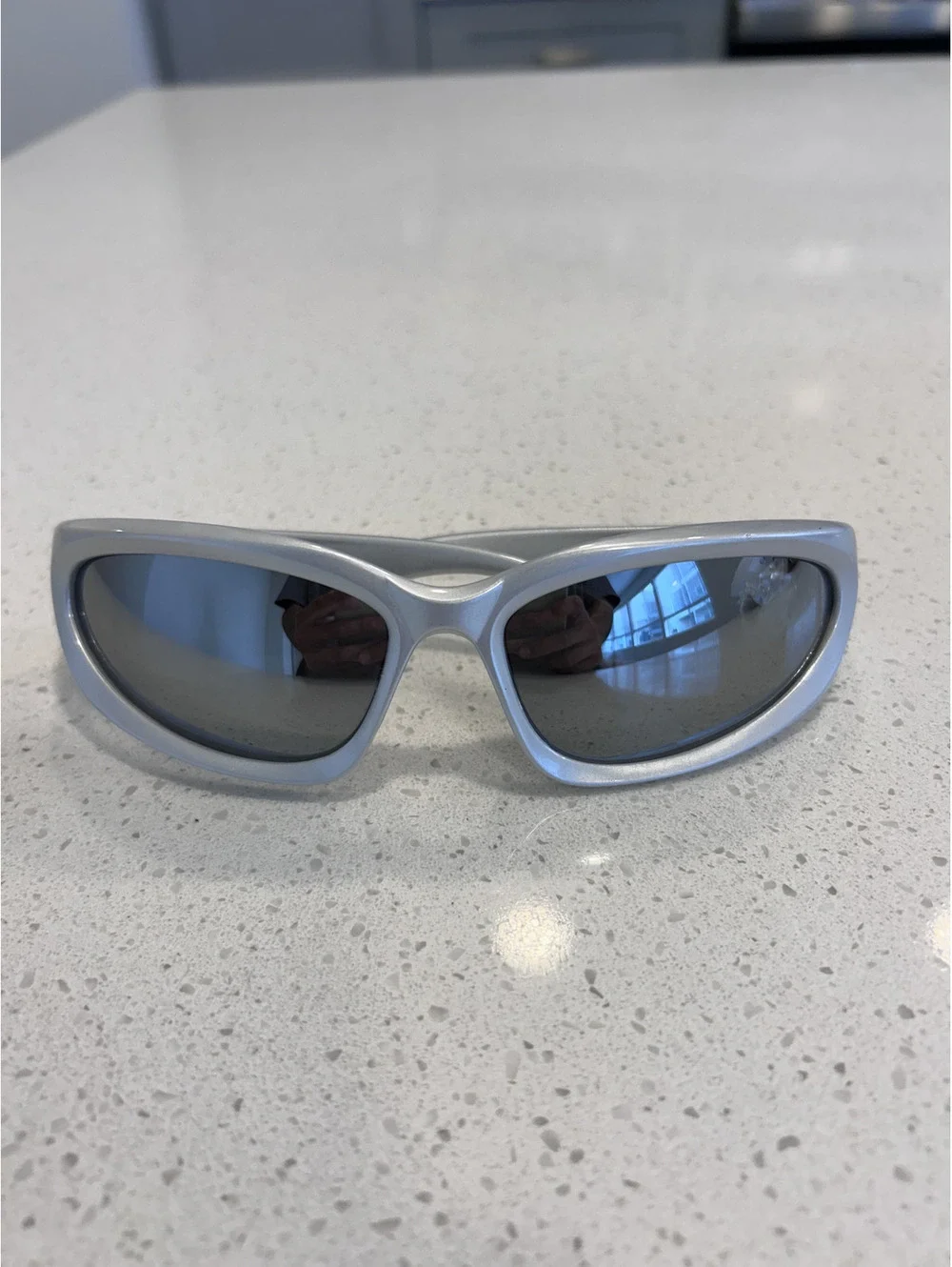 silver Wrap Sunglasses with Dark Lenses